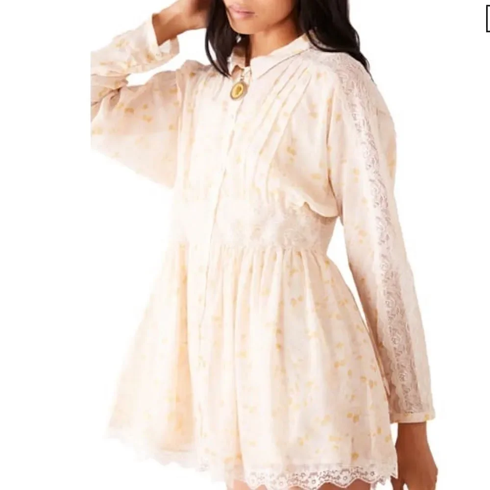 Free People Sheer Romance Mini Dress in Tea Combo Size XS